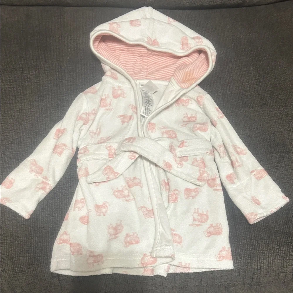 Carter's White and Pink Hooded Baby Robe